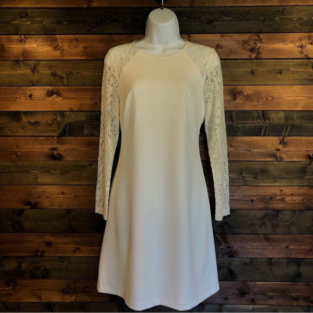 Lace sleeve white dress